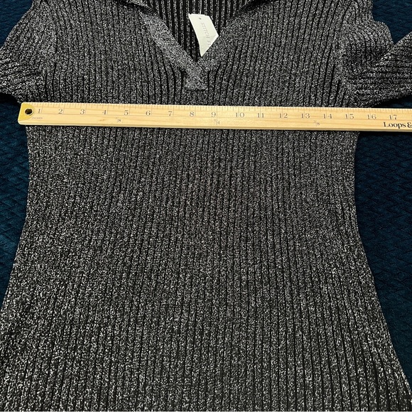 Fortune &‎ Ivy Canterbury Collared Metallic Silver Shimmer lauren Knit Top NWT M - Picture 7 of 7